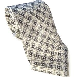 Ike Behar Silk Tie White Grey Geometric Circles Made In USA Necktie Wedding Grad